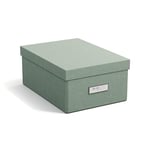 Bigso Box of Sweden KARIN petite boîte de rangement avec couvercle - organiseur solide en panneau de fibres et papier aspect lin - vert menthe