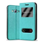 cadorabo Coque pour Samsung Galaxy J3 / J3 DUOS 2016 en Turquoise Menthe - Housse Protection avec Stand Horizontal et Deux Fenêtres - Portefeuille Etui Poche Folio Case Cover