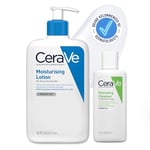 CeraVe Face & Body Routine for Dry Skin Travel Essentials- Moisturising Lotion 473ml & Hydrating Cleanser 88ml