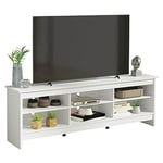 Madesa Media Console TV Stand Entertainment Center with 6 Shelves and Cable Management for 65, 75 Inch Television Living Room and Bedroom Wooden - White