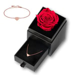 Mia Milano Boîte à roses avec rose à l'infini durable et bracelet à cœur en or rose pour femme I Cadeau Saint Valentin I Boîte à cadeaux avec bracelet à cœur I Handmade in Germany