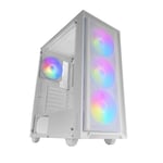 MARSGAMING MC-AIR, Boîtier Gaming ATX, 4X Ventilateurs FRGB Rainbow 120mm, Panneau Avant Mesh, Fenêtre Latérale en Verre Trempé, Semi-Tour PC à Double Chambre, Support Refroidissement Liquide, Blanc