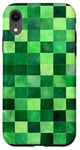 Coque pour iPhone XR Vert abstrait damier Happiness is Being a Grandma