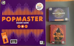 3 BRAND NEW GAMES-Popmasters Board Game +The Traitors +Millionaire Card Game