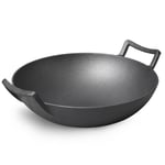 SOGA 32cm Commercial Cast Iron Wok FryPan Fry Pan with Double Handle - Frying Pans - ZPai013A