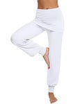 Sykooria Pantalon Sarouel Femmes Pantalon de Yoga Femme Taille Haute Legging Sport Danser Pantalon avec Jupe Court (Blanc, M)