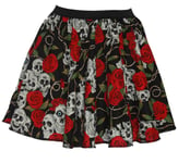 Childs 15" Day of the Dead Halloween Skulls & Roses Fancy Dress Skater Skirt