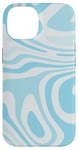 iPhone 14 Retro Liquid Light Blue Swirl Aesthetic Striped Pattern Case