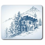 Computer Mouse Mat - Ski Mountain Drawing Lodge Snow Office Gift #16346