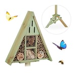 relaxdays Hôtel Triangle Pied, Maison à Insectes, Abeilles Refuge Bois, Nid cabane HxlxP: 130x42x35cm, Vert