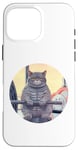 iPhone 16 Pro Max Cute Grey Fit Muscle Cat Sitting on Gym Lifting Bench Case