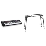 M-Audio Oxygen Pro 61 – 61 Key USB MIDI Keyboard Controller With Beat Pads, MIDI & TIGER KYS21-BK Adjustable Platform Keyboard Stand - Flat Top Stand for Keyboards and Mixers - Black