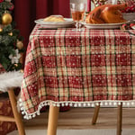 Jul Bomull Linne Bordsduk Bordsduk Dekorativ Päls Bolla Bordsunderlägg för västerländsk mat Snöflinga Bordsduk Bordsduk Red Snowflake Ball Plaid 140*180cm