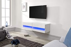 GFW Galicia Wall Mounted High Gloss Featuring A LED Downlight, This Floating TV Unit Console & Television Stand for Living Entertainment Room with Storage Shelves, Melamine, White, 120cm