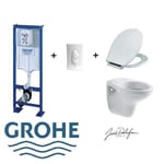 PACK COMPLET WC SUSPENDU BATI GROHE SL AUTOPORTANT + PLAQUE BLANCHE + CUVETTE JACOB DELAFON BRIVE + ABATTANT SIAMP MONACO