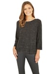 Yumi Metallic Thread 3/4 Sleeve Top, Black