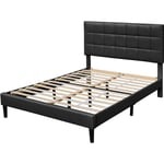 Provence Literie - Lit riley pour matelas 140x190 - Sommier + Tête de Lit Capitonnee Couleur noir + Pieds en 16 cm pour matelas - 2 x 13 Lattes