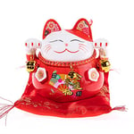 lachineuse - Chat Maneki Neko - Tirelire Porte Bonheur Japonais - Colori Rouge - Statuette Cadeau Japon - Porcelaine - Objet Déco Nippon et Asie - Chance, Fortune, Prospérité