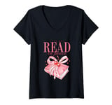 Womens Let Me Read in Peace Cute Coquette Book Lover Present V-Neck T-Shirt