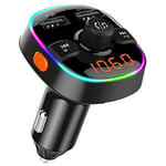 Bluetooth Car Adapter, FM Transmitter, Universal Car Charger with Dual Usb Ports, Support Hands Free Calling/Voice Assistant/Ambient Lighting/TF Card & USB Disk MP3 Music Player