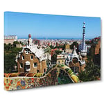 Parc Guell Gaudi Barcelona Spain Modern Canvas Wall Art Print Ready to Hang, Framed Picture for Living Room Bedroom Home Office Décor, 20x14 Inch (50x35 cm)