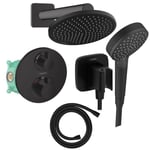 Colonne de douche thermostatique HANSGROHE Ecostat S Douche de tête Crometta S Flexible Isiflex Douchette Vernis Blend noir mat