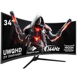 Gawfolk Écran PC Ultra Large 34 Pouces 1500R incurvé 144Hz Gaming Computer Moniteur,21:9 UWQHD(3440x1440),Adaptive Sync，HDR，178 ° Angle Vue，HDMI、DisplayPort，VESA 75 * 75MM-Noir