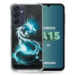 Cokitec Coque Renforcée pour Samsung Galaxy A15 4G / 5G Fantastique Dragon Bleu