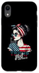 Coque pour iPhone XR Trump Girl Messy Bun Trump 2024 Élection Drapeau américain