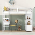 Lit mezzanine 90x200cm pour enfant - lit surélevé avec tiroirs de rangement, bureau et bibliothèque de rangement sous le lit - blanc