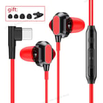 OLAF Nouveaux écouteurs de type C / 3,5 mm Écouteurs filaires Casques HiFi avec micro Basse Casque de jeu stéréo Mains libres Sport Écouteur Musique-Rouge-Type C-Q7