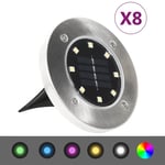 Soldrevne LED-nedgravningsspots 8 stk. RGB-farver