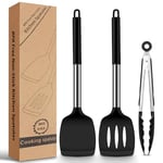 Lot de 2 Spatules Cuisine avec Pinces alimentaires, Silicone qualité alimentaire sans BPA, Set D’Ustensiles de Cuisine, Spatule cuisine résistante à la chaleur