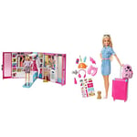 Barbie Dream Closet & Blonde Doll - Expanding Closet & Travel Doll - Blonde Doll with Puppy & Opening Pink Suitcase - Collapsing Handle - Sticker Sheet - 10+ Accessories - Gift for Kids 3+