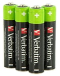 VERBATIM Premium Lot de 4 Piles Rechargeables AAA - 1.2V 950mAh - Piles NiMH HR03 Rechargeables - Faible Auto-décharge - Pile Mignon pré-chargée pour télécommandes Jouets Camera et Autres