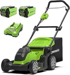 Greenworks G40LM41 Tondeuse à Gazon sans Fil pour Pelouses Jusqu'à 500m²,Coupe-Bordures 40V 33cm G40LT33 avec 2 Batterie 2Ah et Chargeur