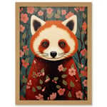 Red Panda Cute Tree Blossom Kids Bedroom Artwork Framed Wall Art Print A4