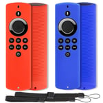 2pcs Covers Compatible with Alexa Voice Remote Lite, Pinowu Anti Slip Remote Case with Lanyard Suitable for Amazon Fire TV Stick Lite (2020 Release) - (Blue & Red)