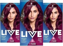 3 x Schwarzkopf Live Permanent Hair Dye ULTRA VIOLET L76 - Women Hair Colour