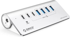 Hub USB,Hub USB C 3.2 Gen 2 alimenté à 7 ports 10 Gbit/s avec 4 USB C,2 USB A,PD 60 W,adaptateur d'alimentation 24V/3A,répartiteur USB en aluminium avec 0.5m câble pour Macbook,Macbook Pro(Q895)