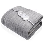 Electric Heated Throw Soft Fleece Silver Over Sofa Blanket, Timer, Washable