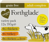 Forthglade Wet Dog Food Variety Pack (12 x 395g Trays) - Adult Dogs, Grain Free Chicken, Chicken with Liver & Turkey, Stomach Sensitive Dog Food, Hypoallergenic Dog Food