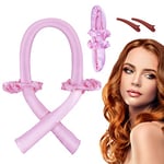 Bigoudis sans chaleur IREAL Heatless Curls Band New Silk Hair Curler pendant la nuit, avec pinces à cheveux, nouilles pour cheveux longs et moyens (rose)