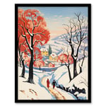 Sunny Winter Day Village Countryside Road Framed Wall Art Picture Print