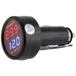 2 i 1 Voltmeter + Termometer Bil Auto Lastbil Buss Motorcykel Batterispänning Digital Temperaturmonitor Indikator Mätare Test med Dubbel LED-display,