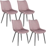 Woltu - Lot de 4 Chaise de Salle à Manger Chaise de Cuisine, Assise en Velours, Pieds en métal, Rose