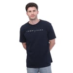 Tommy Hilfiger Mens Jeans Regular Linear Logo T- Shirt in Navy Cotton - Size X-Large