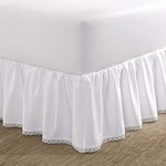 Laura Ashley Cache-sommier de Luxe de qualité hôtelière, Facile à Installer, Anti-Plis et résistant à la décoloration, Design élégant pour décoration d'intérieur, Coton satiné, Blanc, très Grand lit