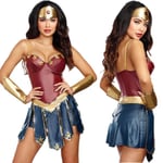 Wonder Woman Kostym för Vuxna Kvinnor DC Comics Superhjälte Outfit Halloween Karneval Cosplay Festkläder Full Set S