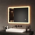 EMKE Miroir de Salle de Bain, Miroir LED, 70x50cm, Miroir de Salle de Bain Rectangle avec Interrupteur Tactile, Anti-buée, Lumière 3 Couleurs